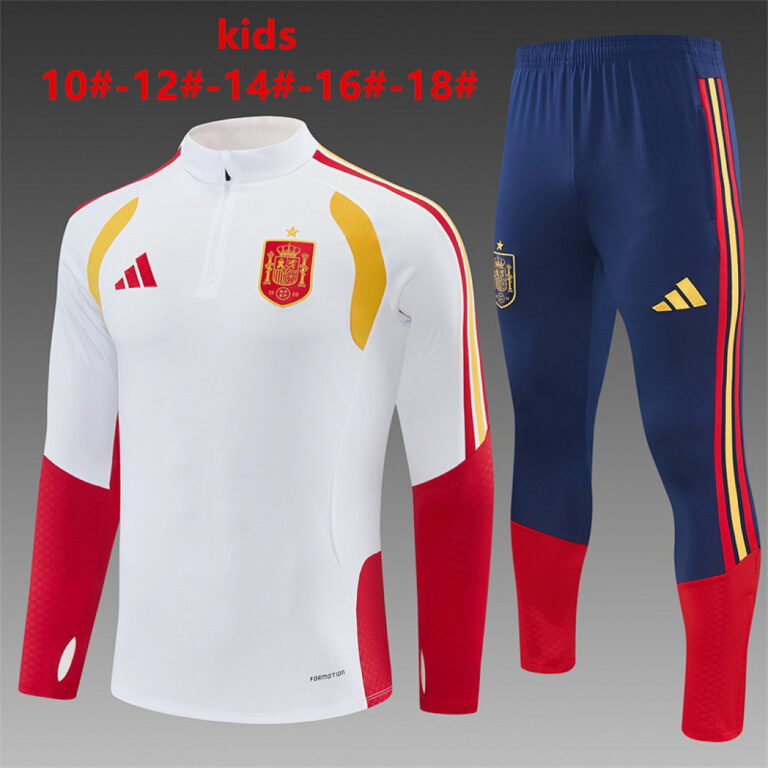 Kids Spain 2026 World Cup Half-zip White Tracksuit