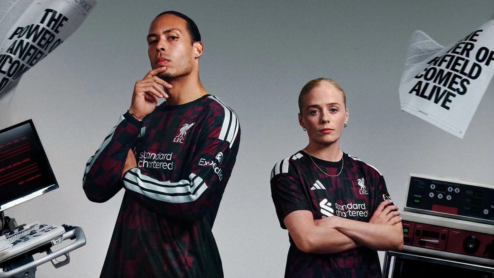 Liverpool 2026-27 adidas third shirt in black with a maroon Kop-inspired geometric pattern
