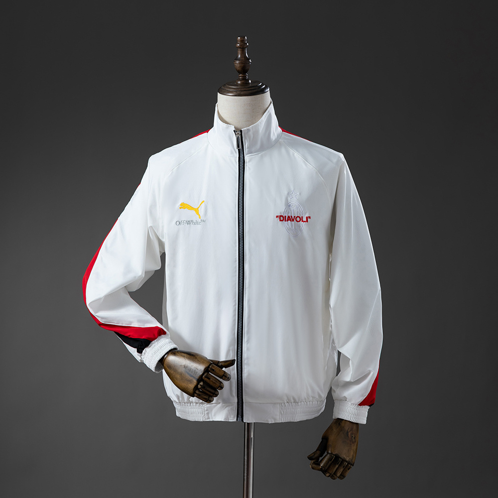 Mens AC Milan co-branded Windbreaker White Jacket Mens AC Milan co-branded Windbreaker White Jacket