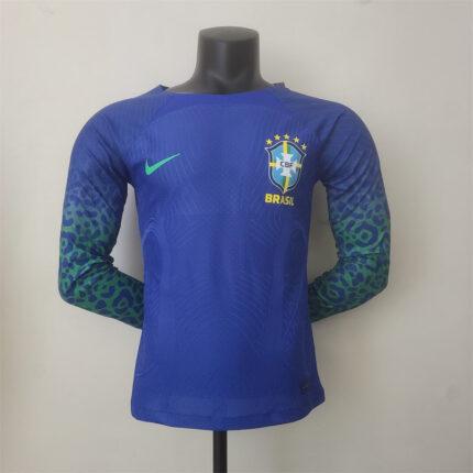 Mens Brazil 2022 World Cup Away World Cup Long Sleeve Jersey Player Version