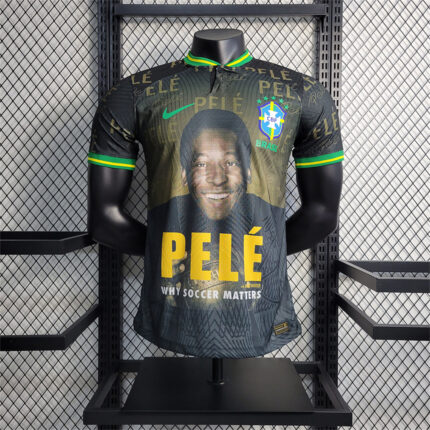 Mens Brazil 2023 PELE Commemorative Black With Yellow Jersey Player Version