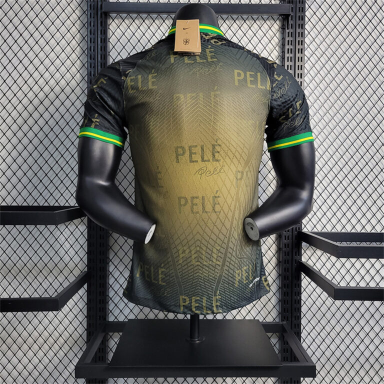 Mens Brazil 2023 PELE Commemorative Black With Yellow Jersey Player Version