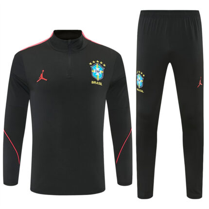Mens Brazil 2026 World Cup Jordan Collaboration Half-zip Black Orange Tracksuit