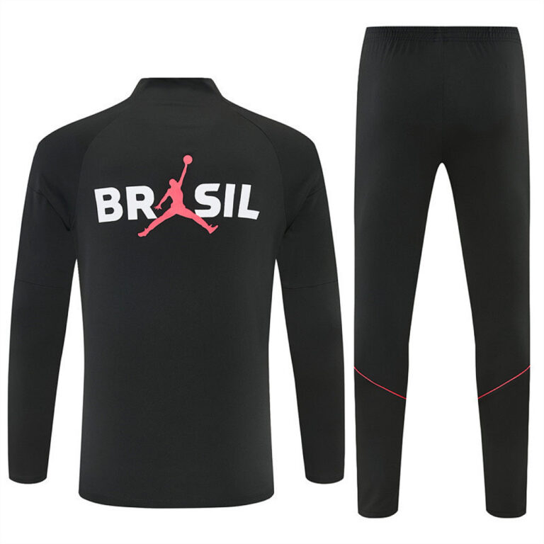 Mens Brazil 2026 World Cup Jordan Collaboration Half-zip Black Orange Tracksuit