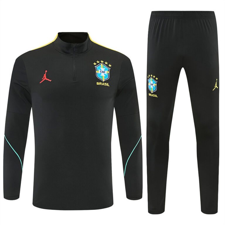 Mens Brazil 2026 World Cup Jordan Collaboration Half-zip Black Yellow Tracksuit