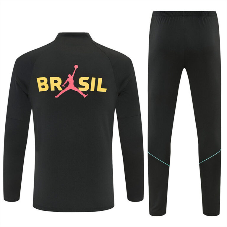 Mens Brazil 2026 World Cup Jordan Collaboration Half-zip Black Yellow Tracksuit
