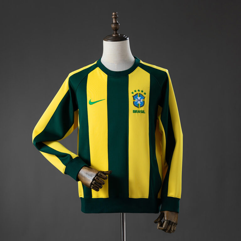 Mens Brazil SweatMen Yellow and Green Long Sleeve Jersey