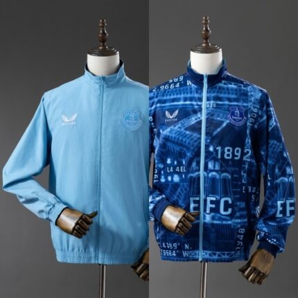 Mens Everton 2025/26 Trench Coat Reversible Blue Windbreaker Jacket