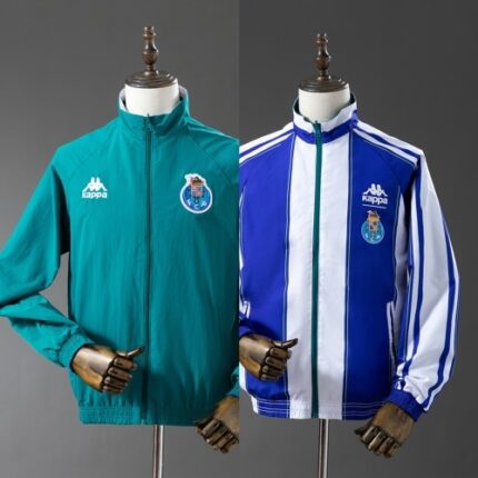 Mens FC Porto 2025/26 Trench Coat Reversible Green and Blue Windbreaker Jacket