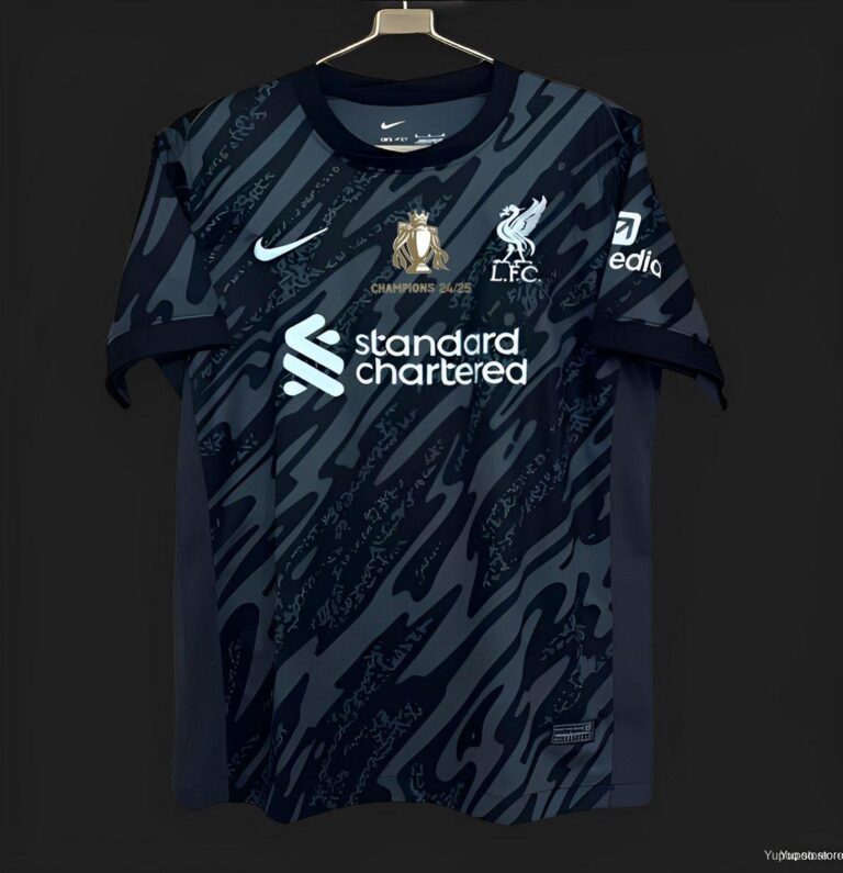 Mens Liverpool 2024/25 Goalkeeper With Champion Printing Black Jersey