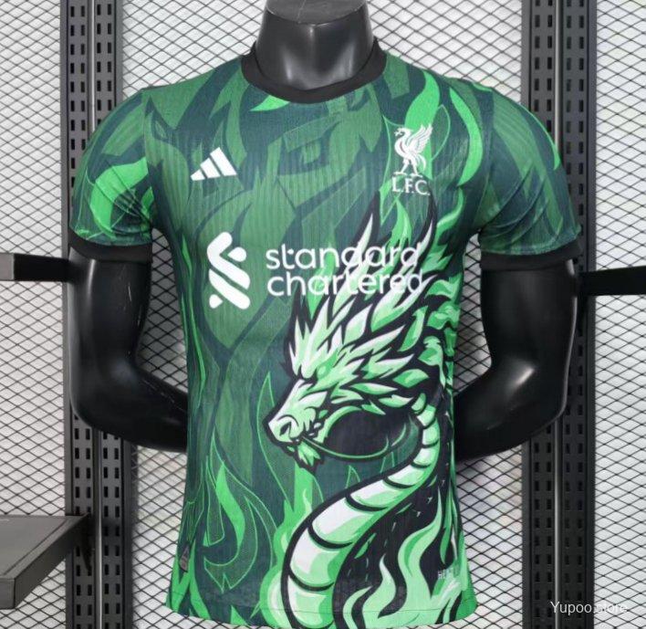 Mens Liverpool 2025/26 Green with Dragon Pattern Jersey Player Version