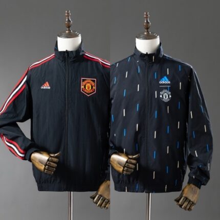 Mens Manchester United 2024/25 Trench Coat Reversible Black Windbreaker Jacket