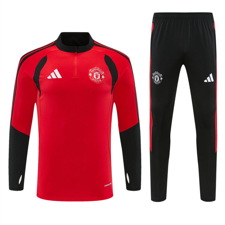 Mens Manchester United 2026/27 Black Collar Edition Half-zip Red Tracksuit