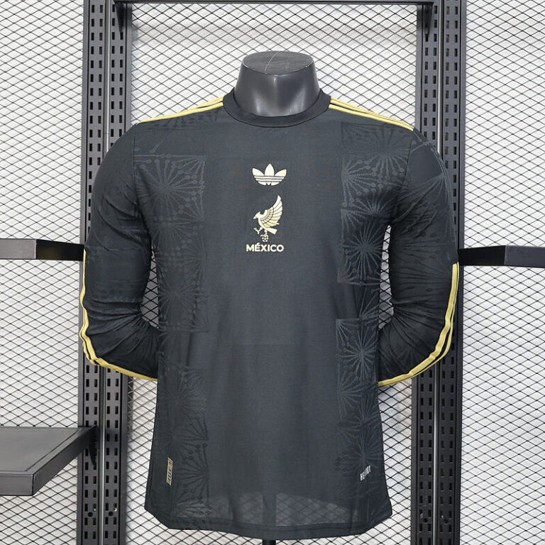 Mens Mexico 2025 black champion Long Sleeve Jersey Player Version