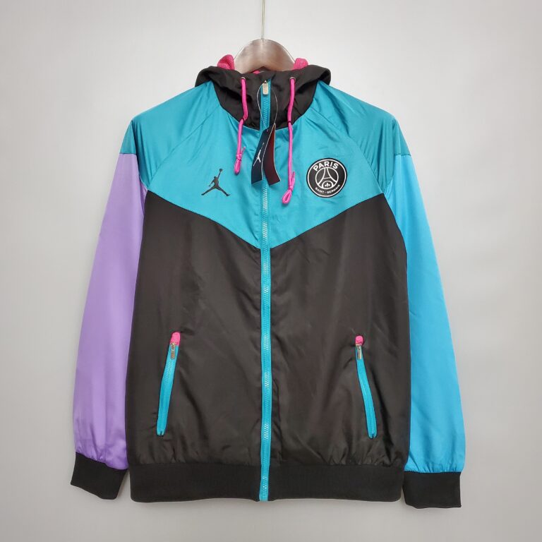 Mens Paris FC 2020/21 Black Blue Purple Windbreaker Jacket