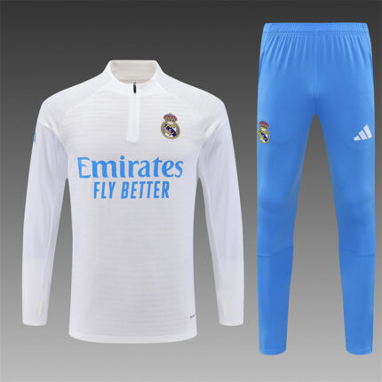 Mens Real Madrid 2025/26 Whie Half zipper Suit Training Jersey
