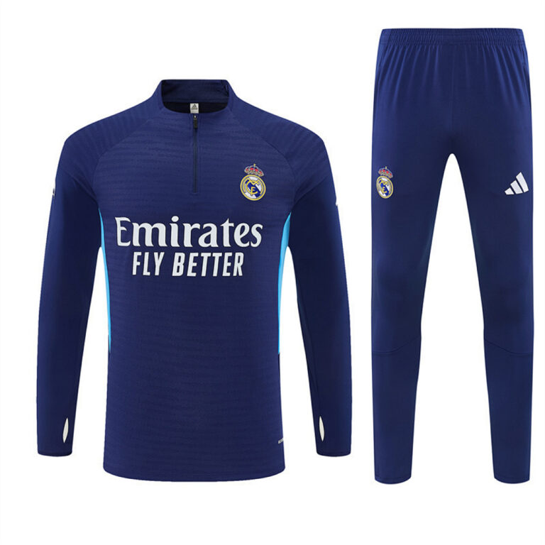 Mens Real Madrid 2025 Half-zip Royal Blue Tracksuit Player Version