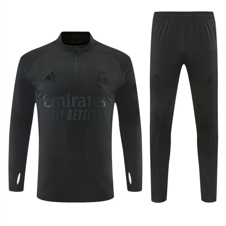 Mens Real Madrid 2026/27 All Black Half-zip Tracksuit