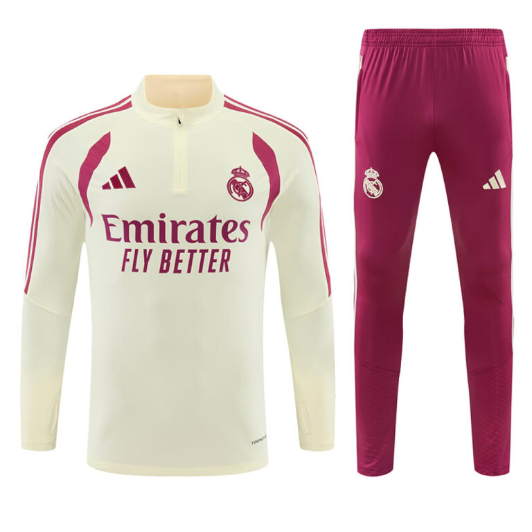 Mens Real Madrid 2026/27 Half-zip Beige Pink Tracksuit