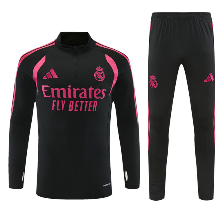 Mens Real Madrid 2026/27 Half-zip Black Pink Tracksuit