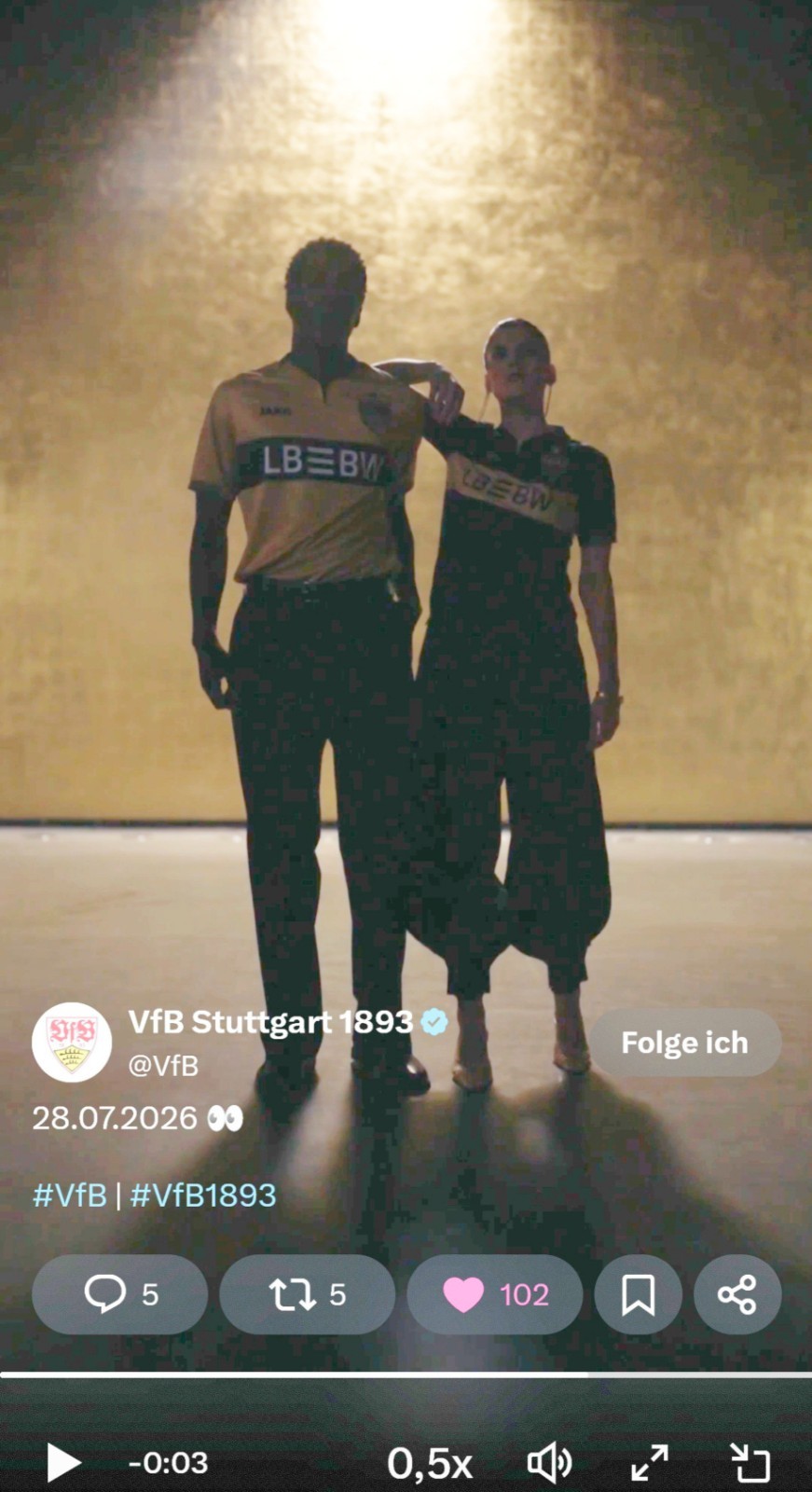 VfB Stuttgart 2026-27 third kit leak: gold shirt with black Brustring and LBBW sponsor